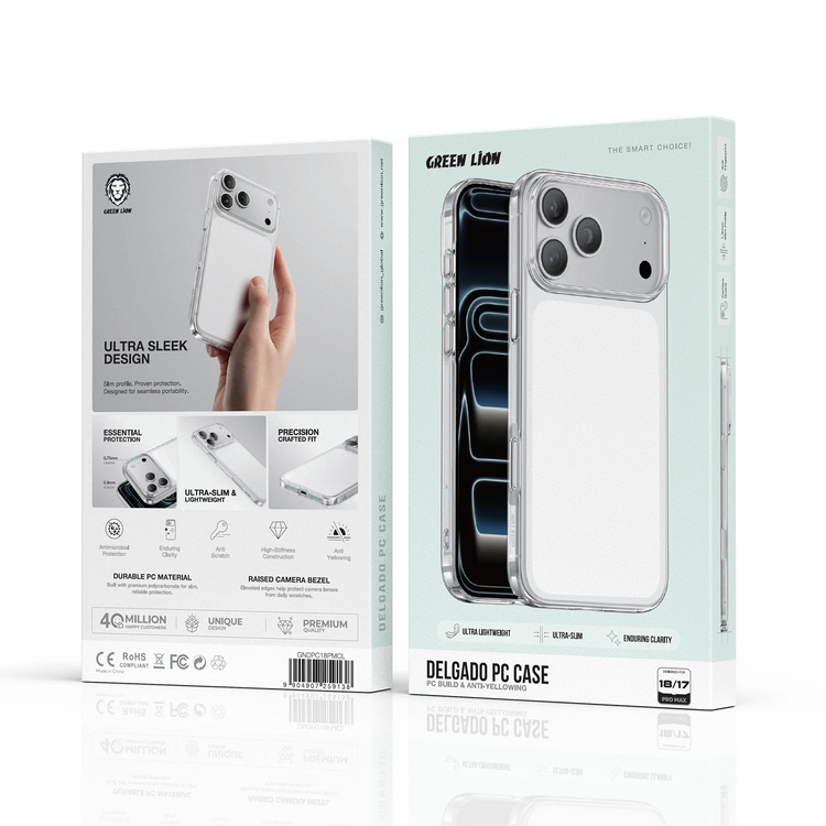 Green Lion Delgado iPhone 17/18 Pro Max Case, Ultra Slim - Clear