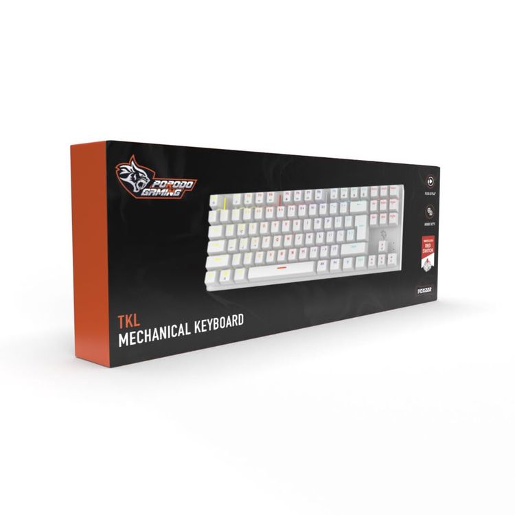 Porodo Mechanical Keyboard PDX222-WH - Red Switches, RGB, Arabic Layout