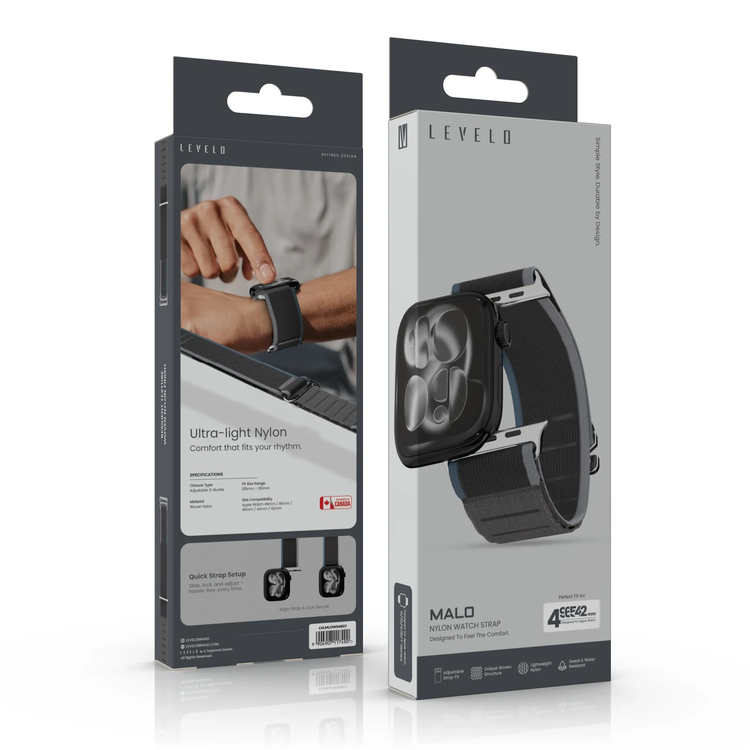 Levelo Watch Strap Malo LVLMLOWS49GY - Nylon, Gray