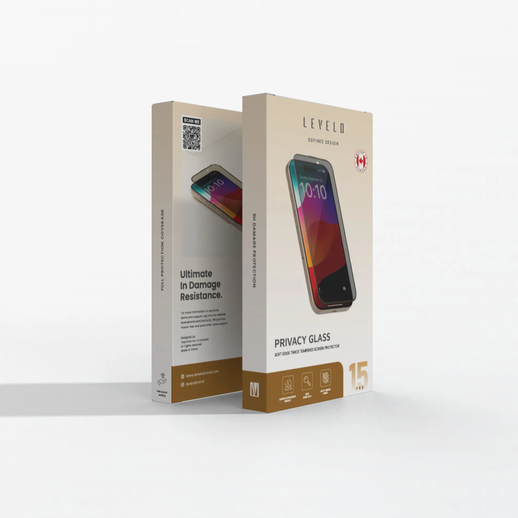 Levelo Screen Protector iPhone 15 Pro - Privacy, Twice-Tempered Glass, Black