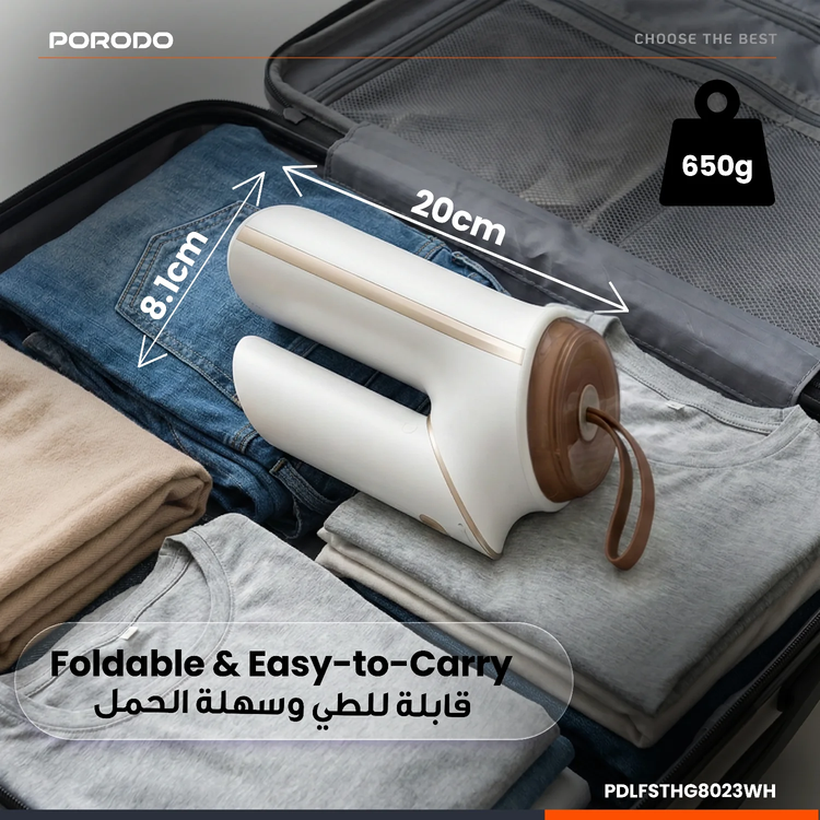 Porodo ماكينة بخار محمولة Thermia Mini PDLFSTHG8023WH - مدمجة، أبيض