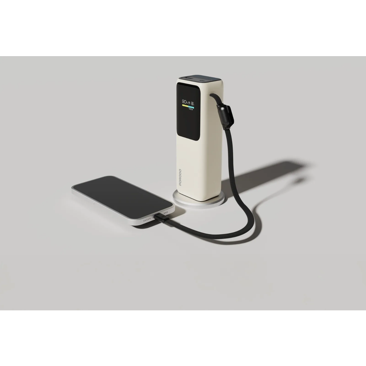Porodo Power Bank PDPBFCH098BG - 20000mAh, Built-In Type-C Cable, Beige