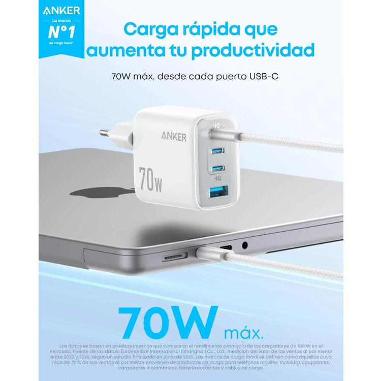 Anker Zolo Charger Adapter, 70W 4-Port, A121CP21 - White