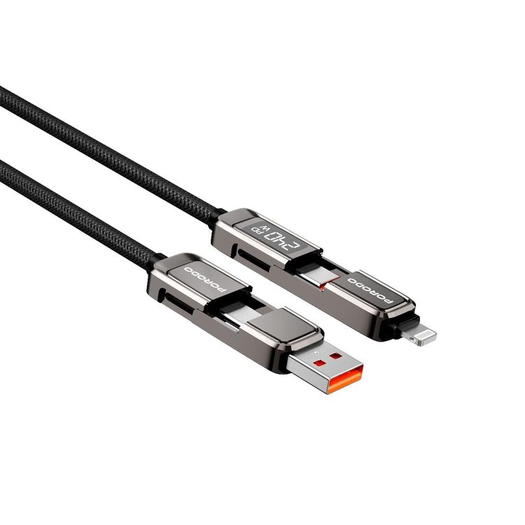 Porodo 4-in-1 Braided Cable PD240WDDGY - 240W Fast Charging, Grey