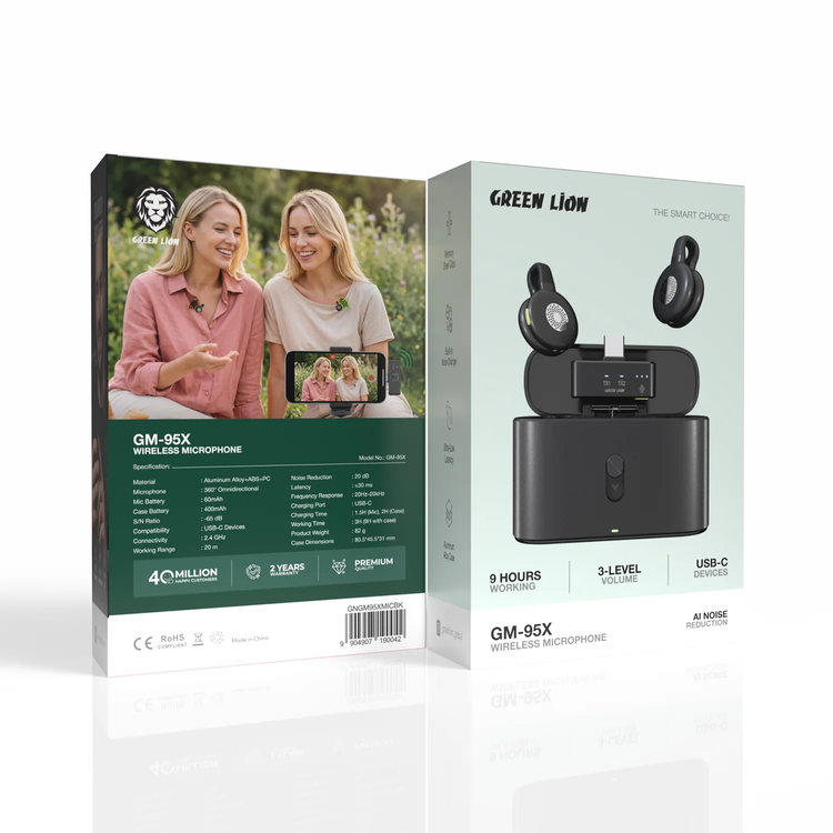 Green Lion ميكروفون لاسلكي GM-95X - 2.4GHz، أسود