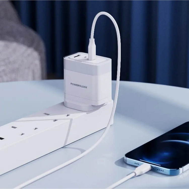 Powerology Fast Charging Adapter Lunex Series PD 65W - White