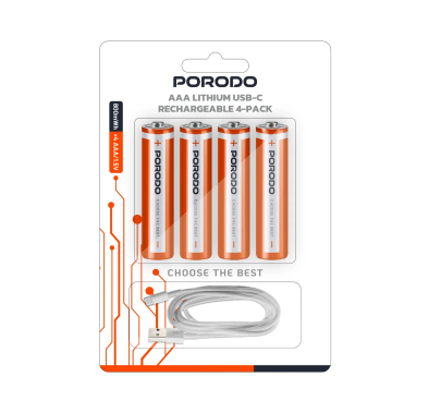 Porodo AAA Lithium USB-C Rechargeable Batteries 4-Pack - ...