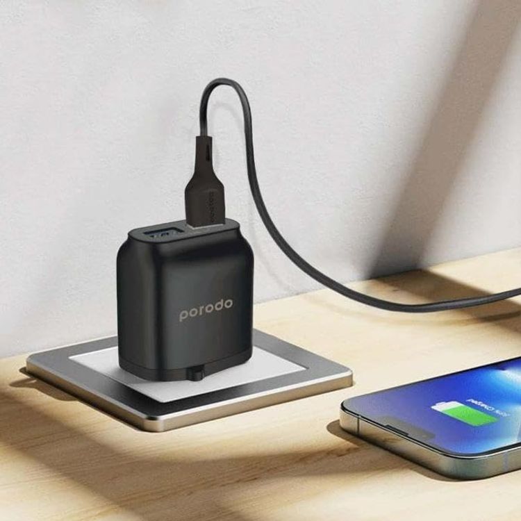 Porodo Dual USB Wall Charger PD-0203LU2-BK - Fast Charge, Black