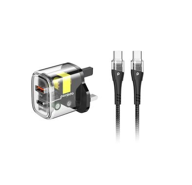 Porodo Quick Charger PD-T20WACCC-BK - Dual Output 20W+18W...