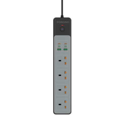 Porodo Power Strip PD-FWCH045-BK - 4AC 65W 3000W, Black