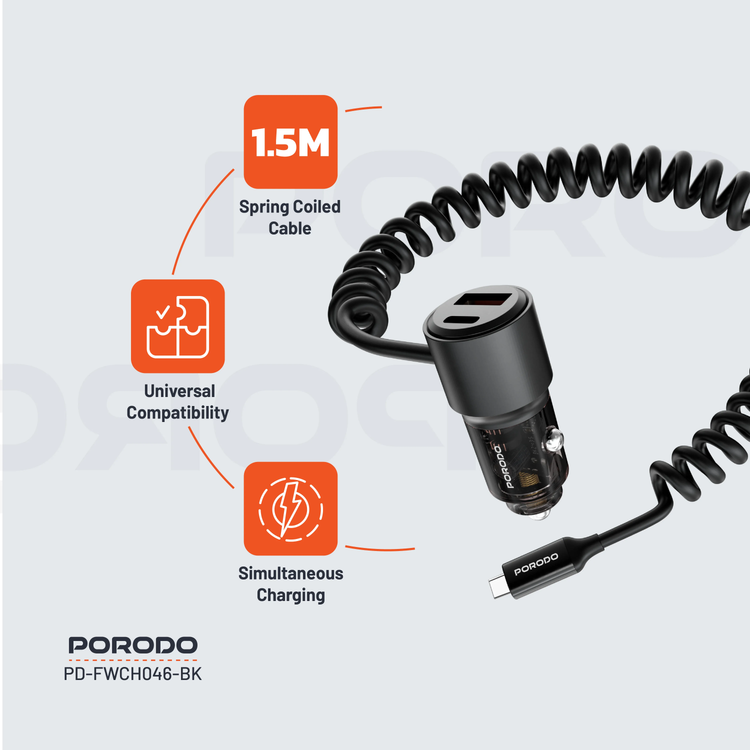 Porodo Car Charger PDFWCH046BK - 110W Transparent, Black
