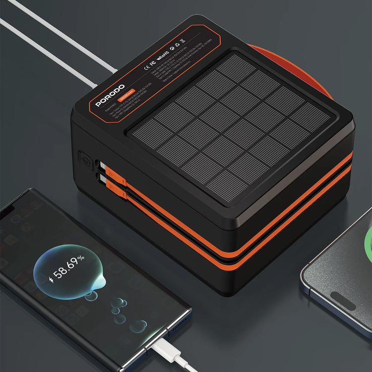 Porodo LAROS Solar Power Bank 120000mAh, PDPB120BK - Black