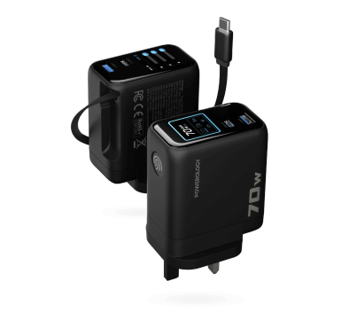 Powerology TFT Adapter PWCUQC70WBK - 70W, Retractable Typ...