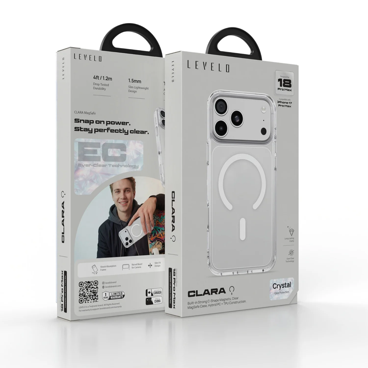 واقي Levelo CLARA MagSafe لهاتف iPhone 18 Pro Max، مضاد للصدمات - شفاف