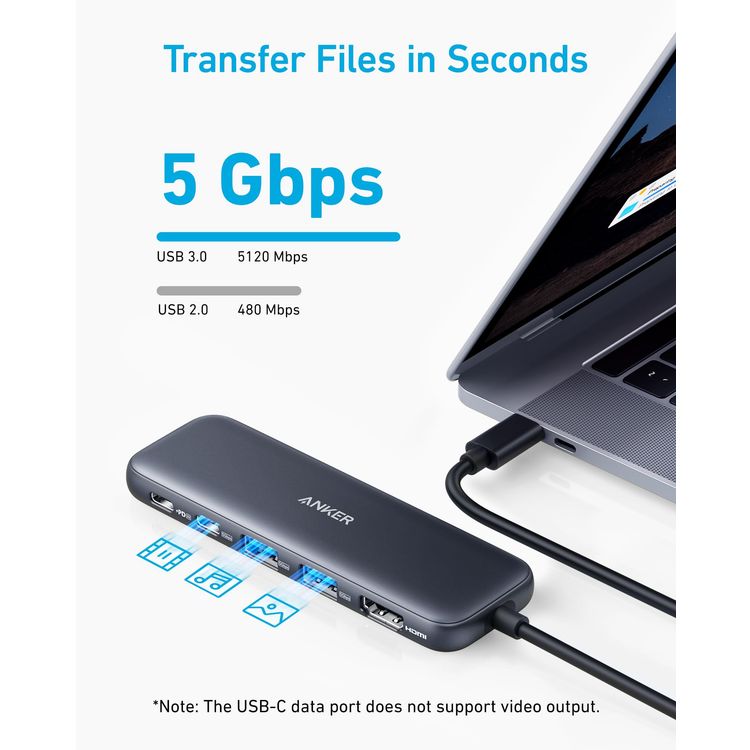 Anker 5-in-1 USB-C Hub, 4K HDMI Support, A8355H11 - Black