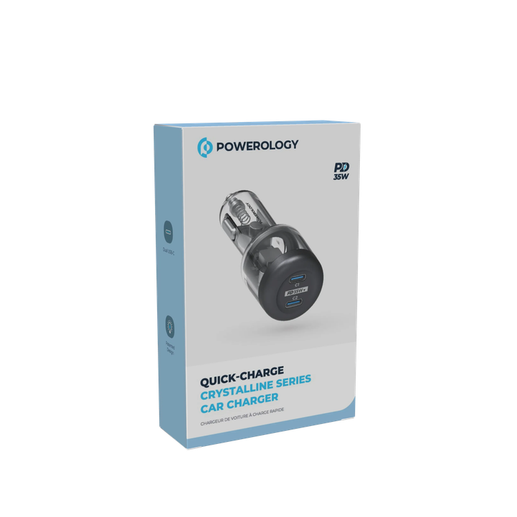Powerology Car Charger Crystalline Series PCCSR011 - 35W Dual PD, Transparent