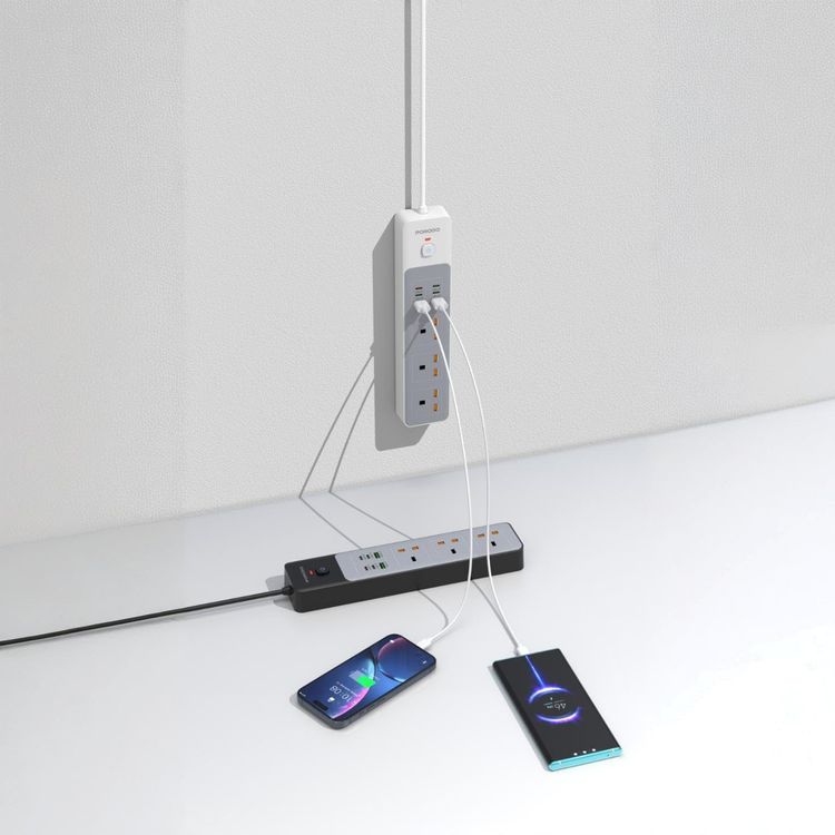 Porodo Power Strip PDFWCH045WH - 4 AC Outlets, 6 USB Ports, 3M Cord, Black