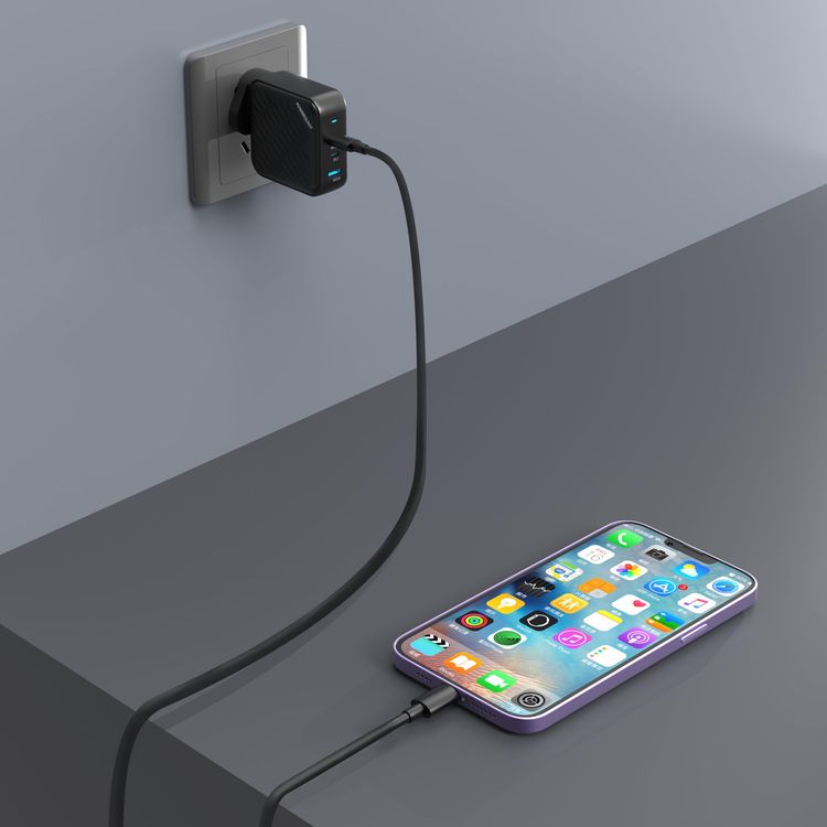Powerology GaN Charger PWCUQC022 - 140W Dual PD, USB-A 18W, Black