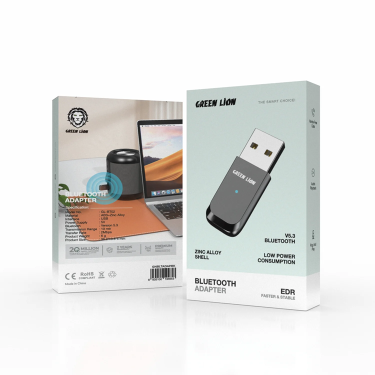 Green Lion Bluetooth Adapter GNBLTADAPBK - Zinc Alloy Shell, Black