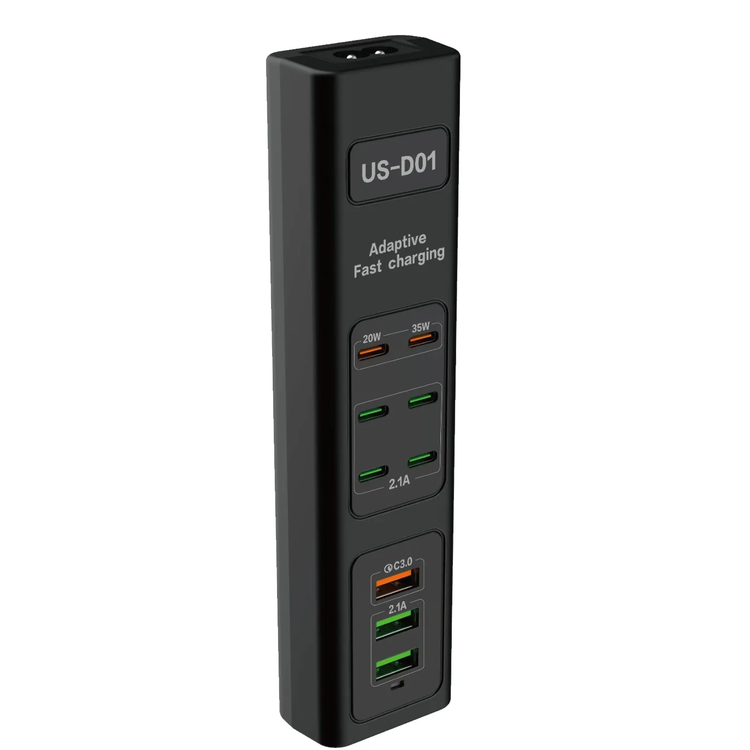Porodo USB Charging Hub PDFWCH031BK - 85W Multi-Port, Black