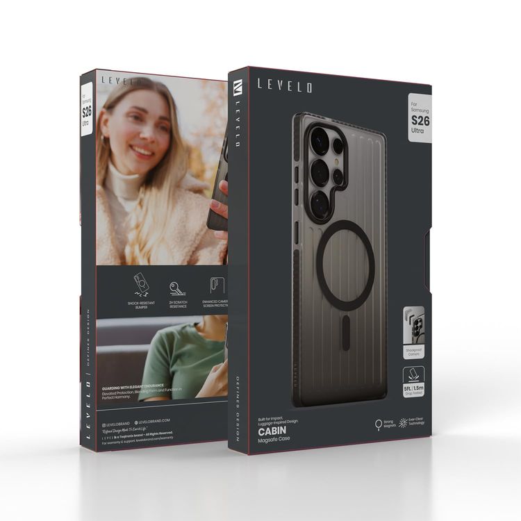 LEVELO Hybrid Case S26 Ultra - Shock-Resistant, Smokey Black
