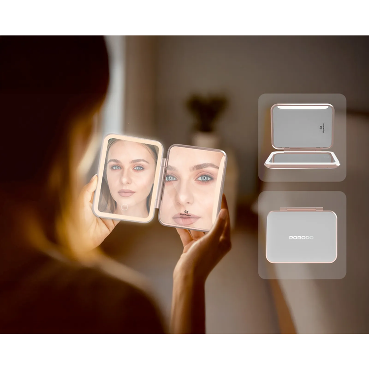 Porodo Power Bank 5000mAh PD-LFST161-WHRG - Magnifying Makeup Mirror, LED