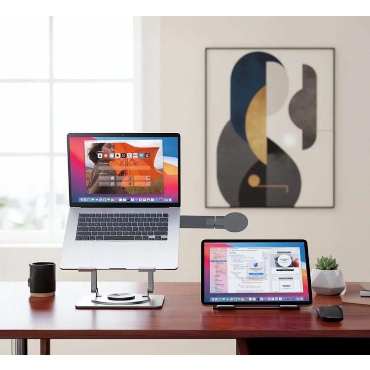 Porodo Laptop Stand PDLSM360DKGY - Foldable 360° Dual-Use, Gray