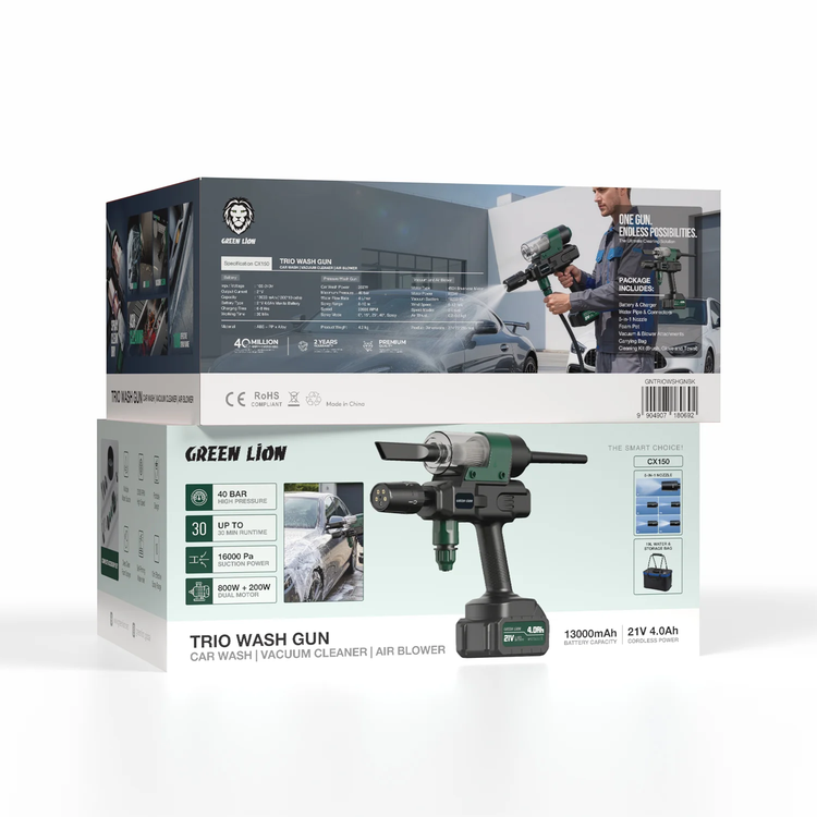 Green Lion Trio Wash Gun GNTRIOWSHGNBK - 13000mAh Battery, Black