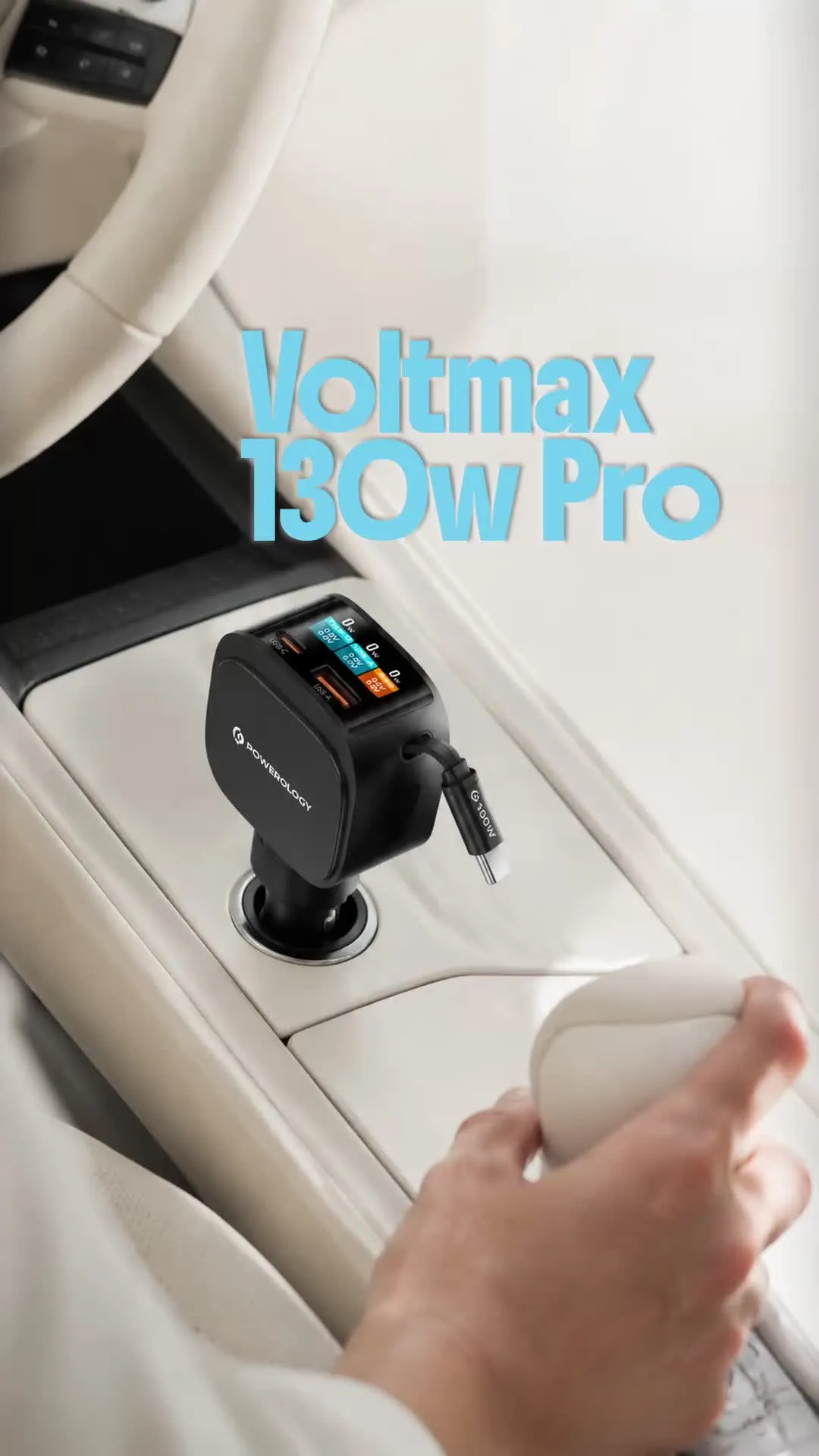 Powerology Car Charger VoltMax PCCSR028BK - 130W Fast Charging, Black