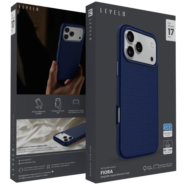 LEVELO iPhone 17 Pro Case Fiora - Liquid Silicone, Dark Blue