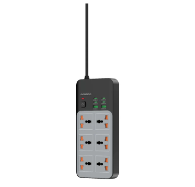 Porodo Power Strip PDFWCH100GY - 6 AC Outlets, 6 USB Port...