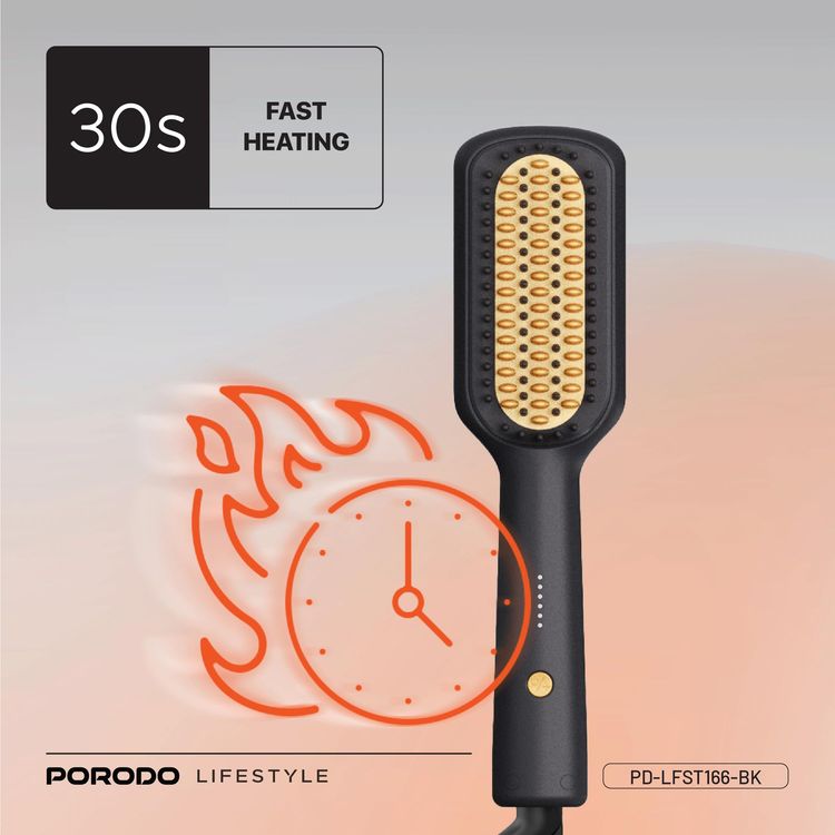Porodo Hair Straightener Brush Lifestyle PD-LFST166-BK - 30W, 5 Temps, Black