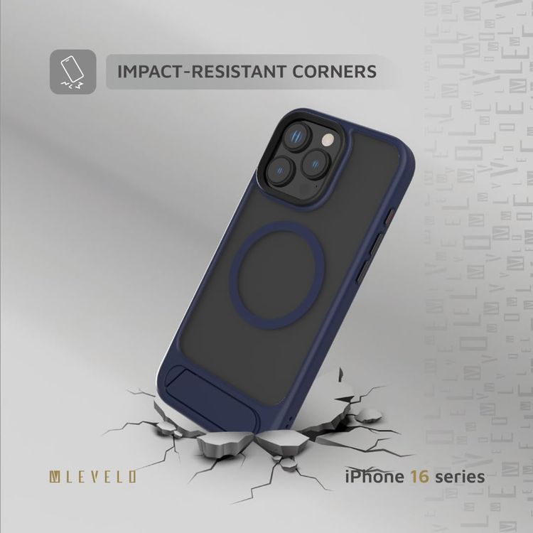 Levelo Matteo Case iPhone 16 Pro Max - Bottom Stand Grip, Blue