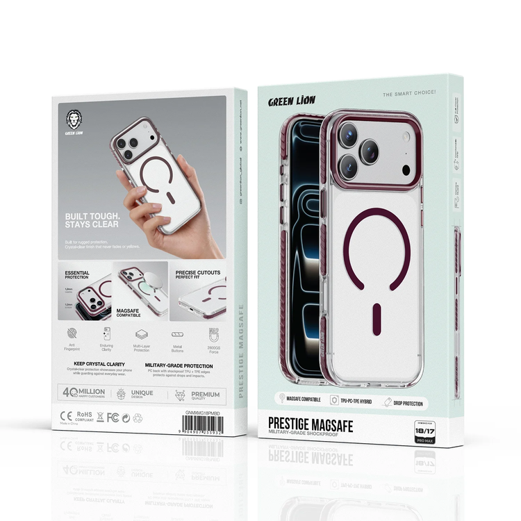 Green Lion Prestige MagSafe iPhone 18/17 Pro Max Case - Burgundy