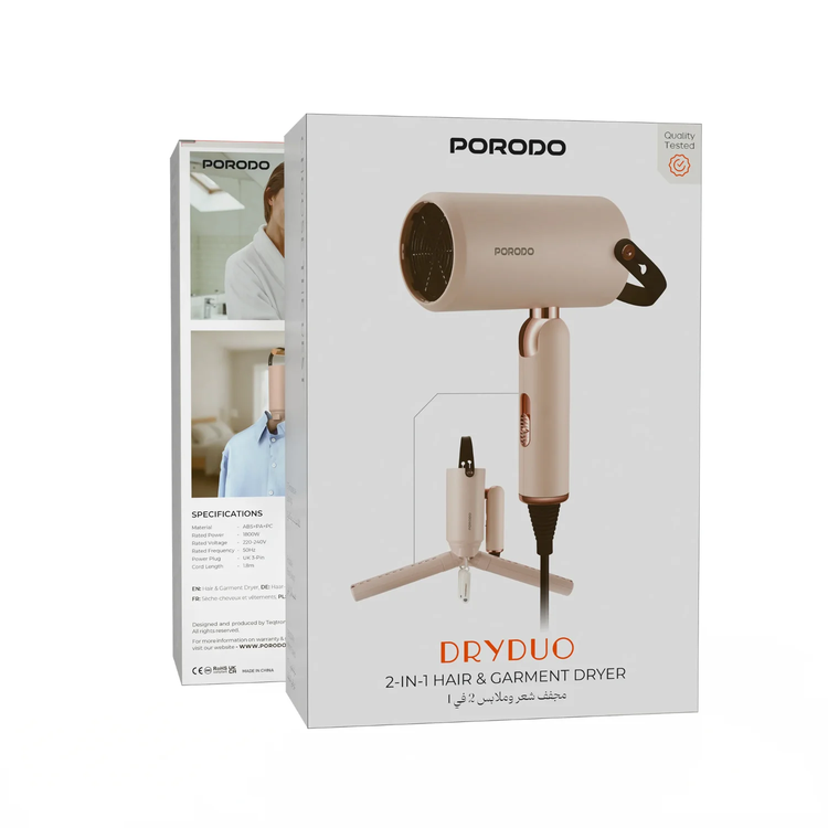Porodo Hair & Garment Dryer PDLFSTD32PK - 2-in-1, Pink