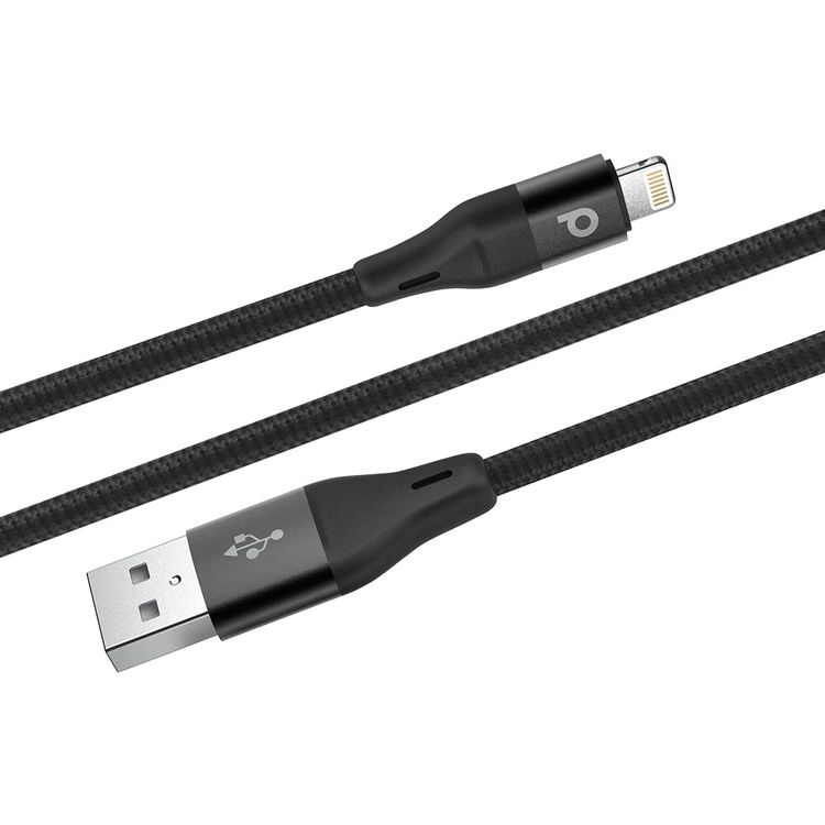 Porodo Lightning Cable PD-ALBR22 - Aluminum Braided 2.2M 2.4A, Black