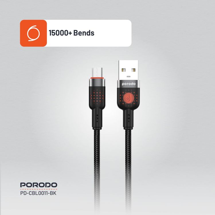 Porodo Braided USB-A to Micro USB Cable PDCBL0011BK - 1.2m, Black