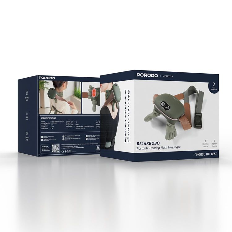 Porodo Neck Massager PDLFSTZ012GN - Portable Heating, Deep Tissue