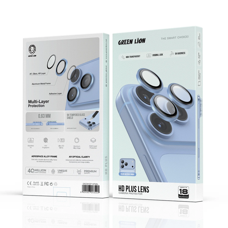 Green Lion HD Plus Camera Lens Protector for iPhone 18 Pro/Pro Max - Anti Glare, Blue
