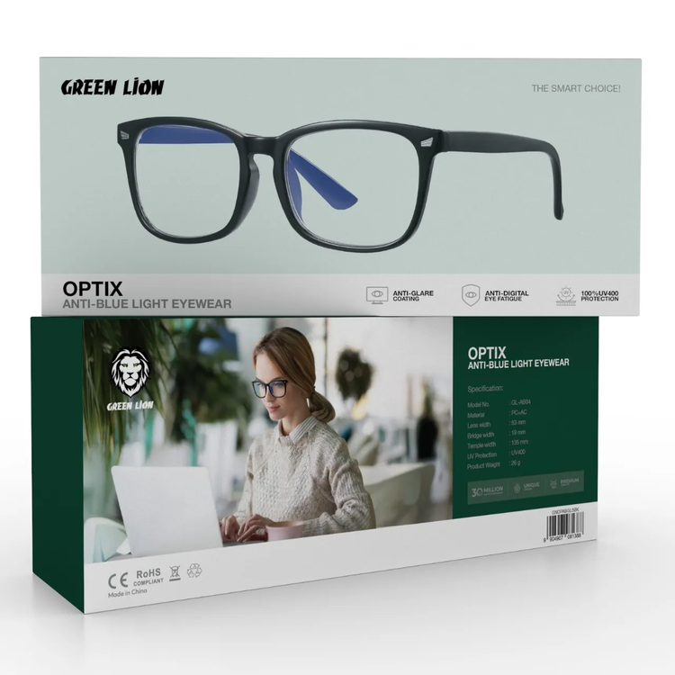 Green Lion OPTIX Anti-Blue Light Glasses, GNOPABGLSBK - Black