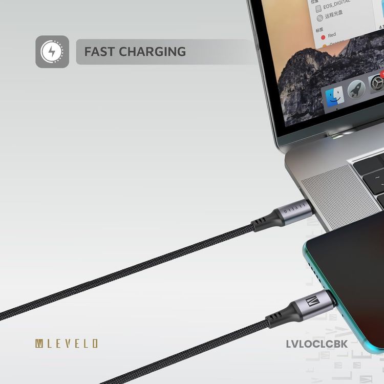 LEVELO USB-C to Lightning Cable LVLOCLCBK - 30W Fast Charging, Black