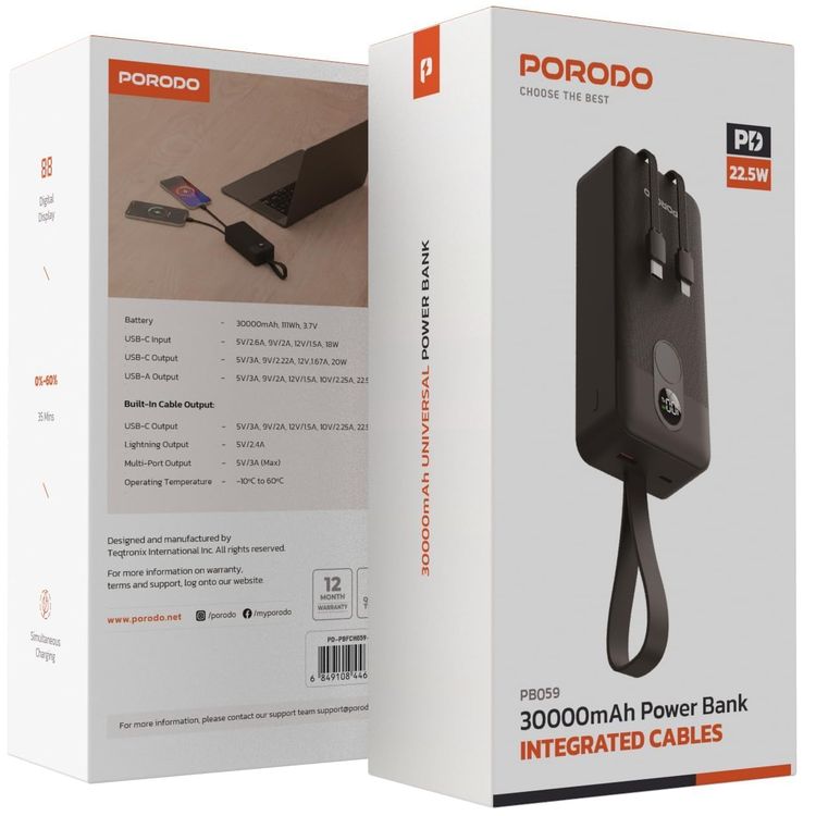 Porodo Power Bank PD-PBFCH023 25000mAh 120W PD - Black