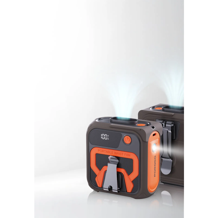 Porodo Waist Fan PD-LFST164-BROG - 10000mAh Powerbank, 5 Speeds, Brown Orange