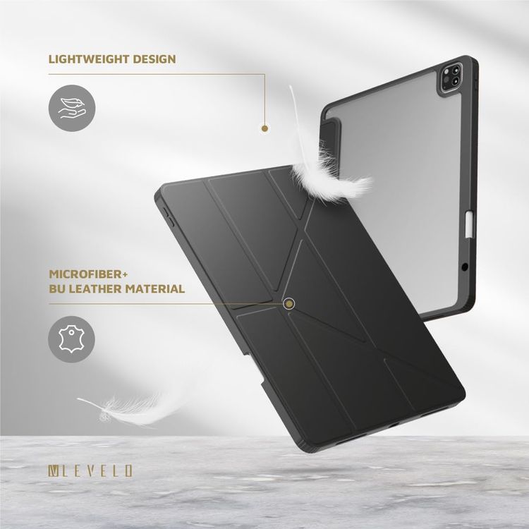 Levelo Hybrid Case iPad Pro 13" 2024 - Clear Back, Pen Slot, Black