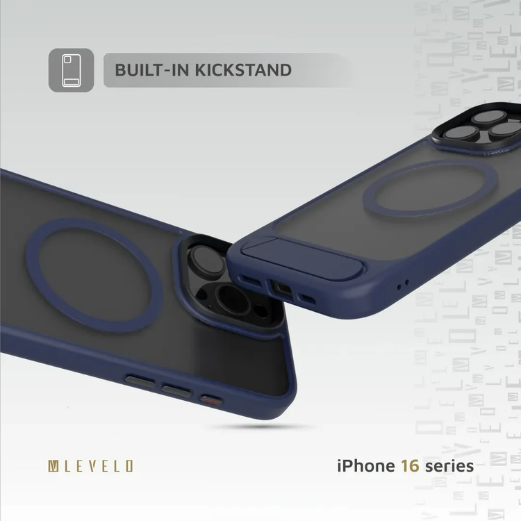 LEVELO Matteo Case iPhone 16 Pro - Bottom Stand Grip, Blue