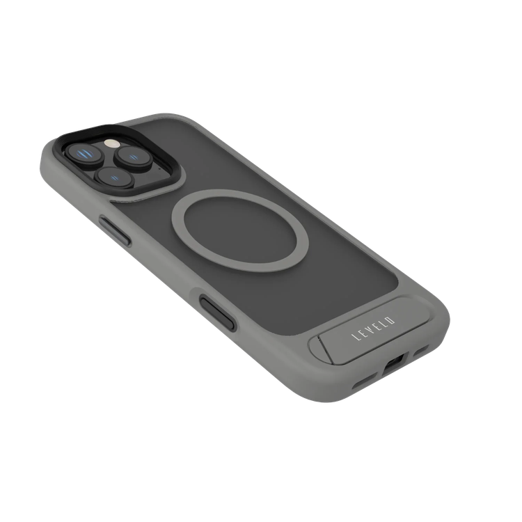 LEVELO Matteo Case iPhone 16 Pro- Bottom Stand Grip, Grey