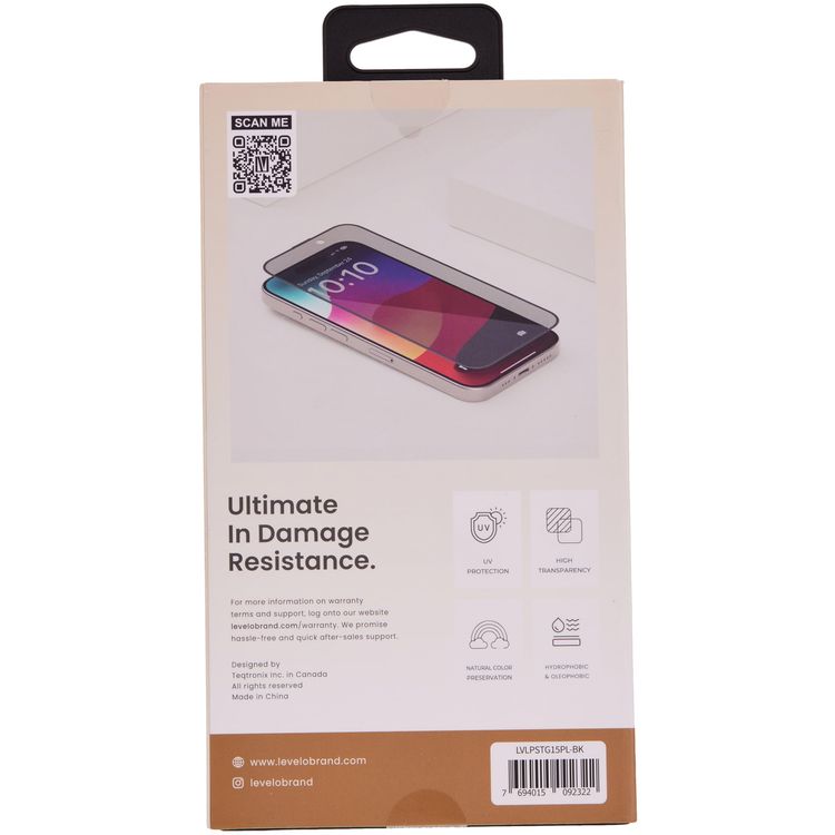Levelo Screen Protector iPhone 15 Plus - Privacy, Twice-Tempered Glass, Black