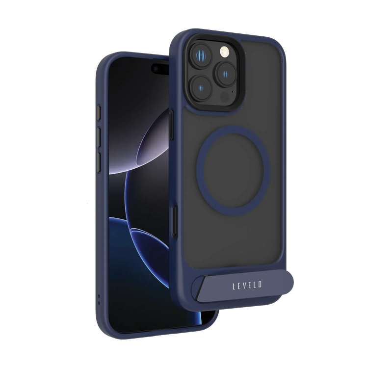 LEVELO Matteo Case iPhone 16 Pro - Bottom Stand Grip, Blue
