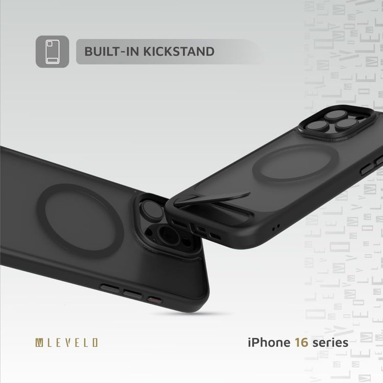 LEVELO غطاء هاتف Matteo LVLMCBSG16PBK - حامل، متوافق مع MagSafe، أسود