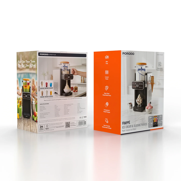 Porodo Frappé Ice Cream & Slushie Maker with 7 Modes, PDLFST2506BKOG - Black/Orange